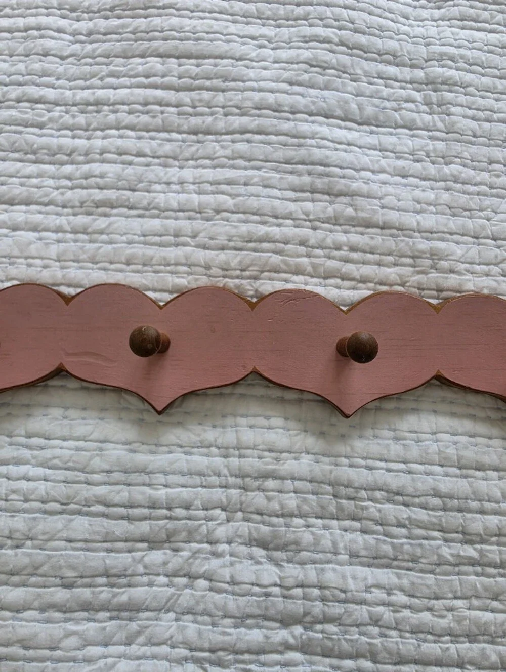 Vintage Cottagecore Scalloped Wooden Wall Coat Rack | Hand Painted Pink Peg Rack